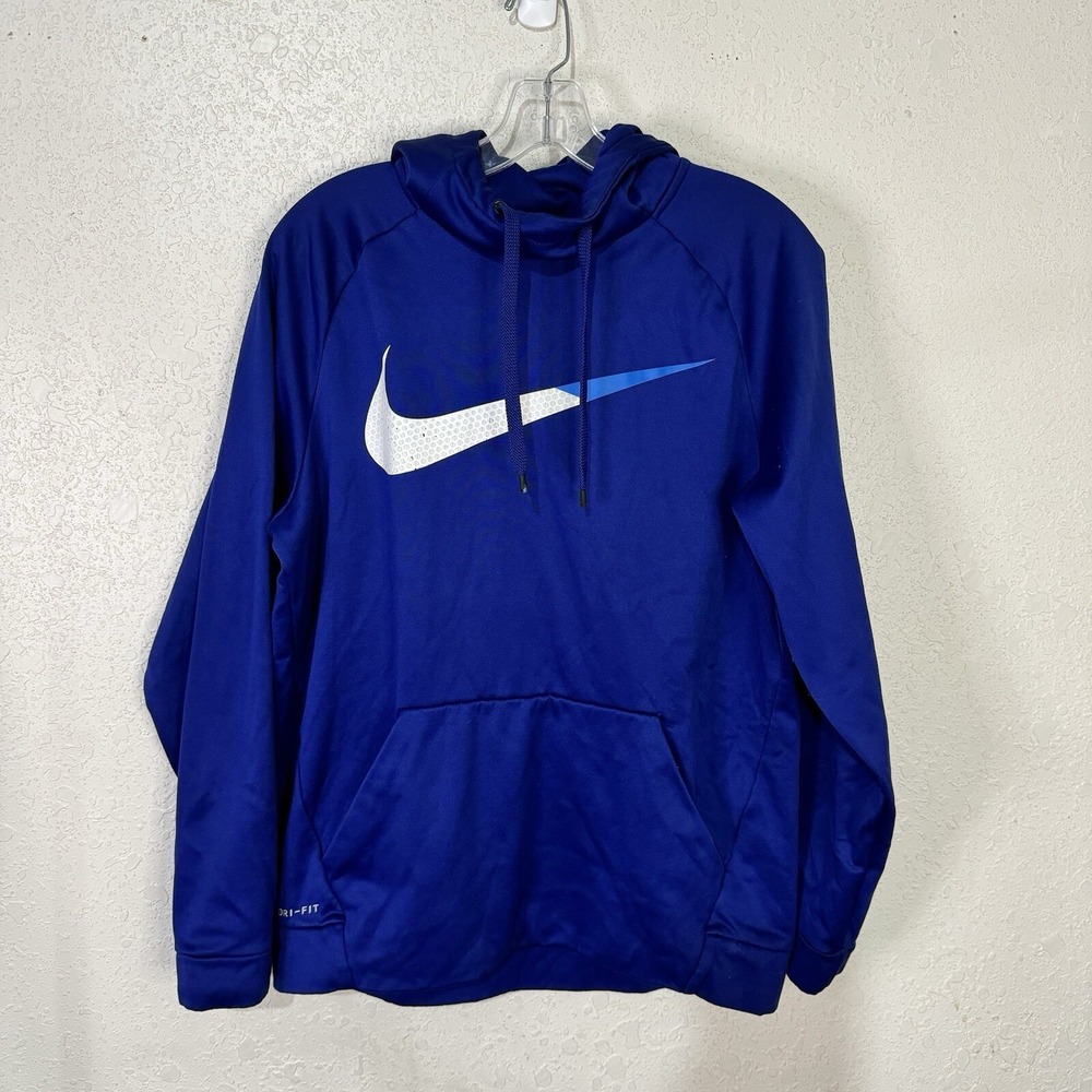 Nike Dri-Fit Pullover Hoodie Men's Sweatshirt  Adult‎ Medium Blue Swoosh